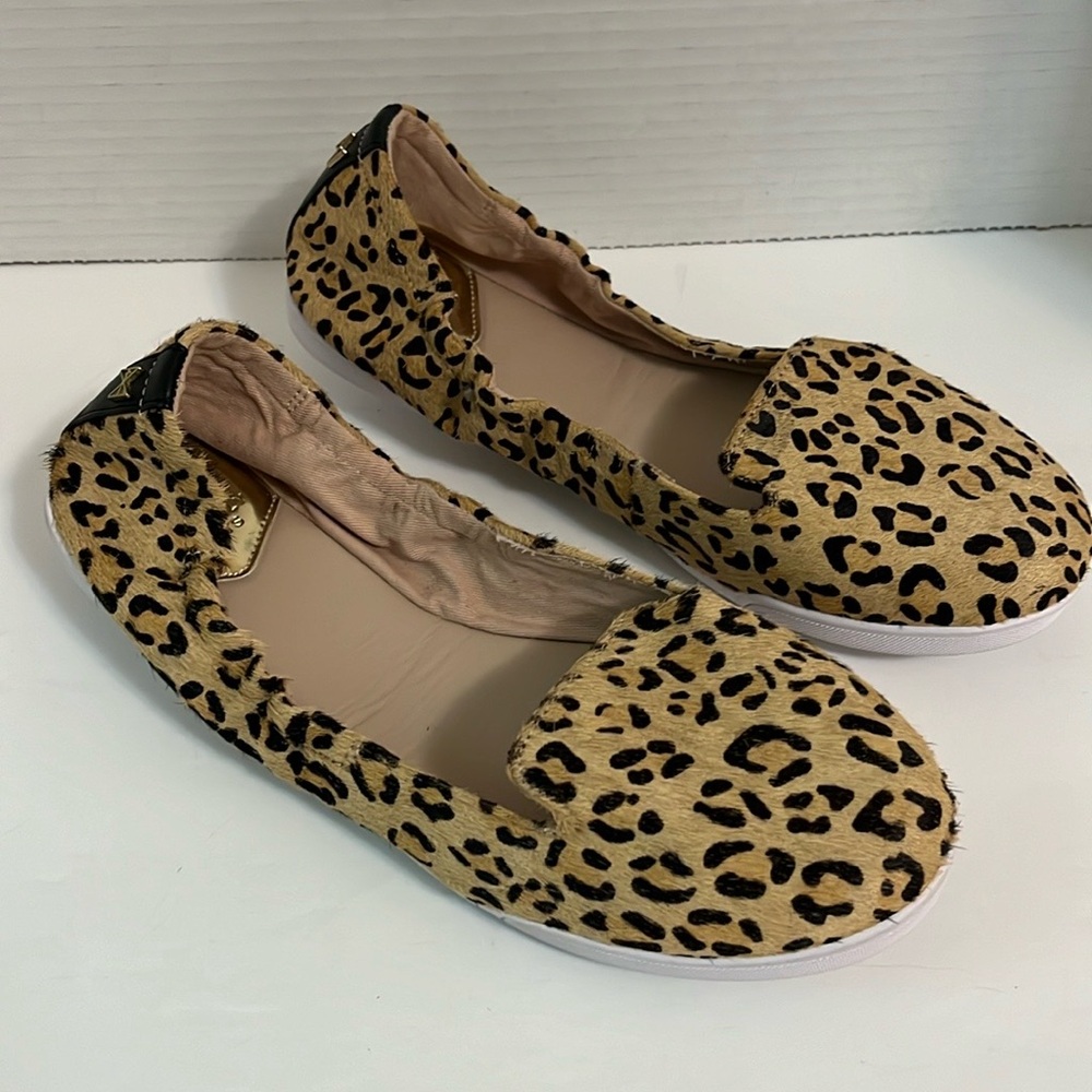 Ballerina flats foldable shoes size 9 leopard print light calf hair - Picture 3 of 11